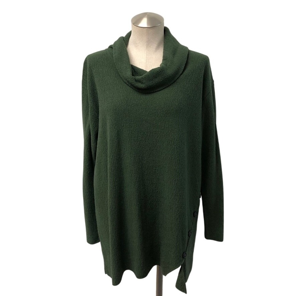 Margaret Winters Sweater Womens XL Green Cowl Neck Asymmetrical Button USA Made